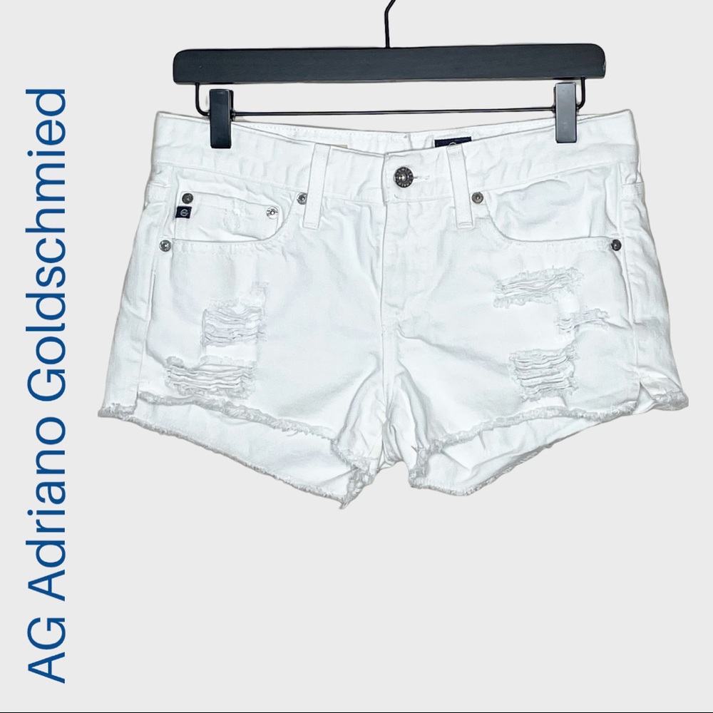 AG Adriano Goldschmied Bonnie white distressed cutoff jean shorts size 26
